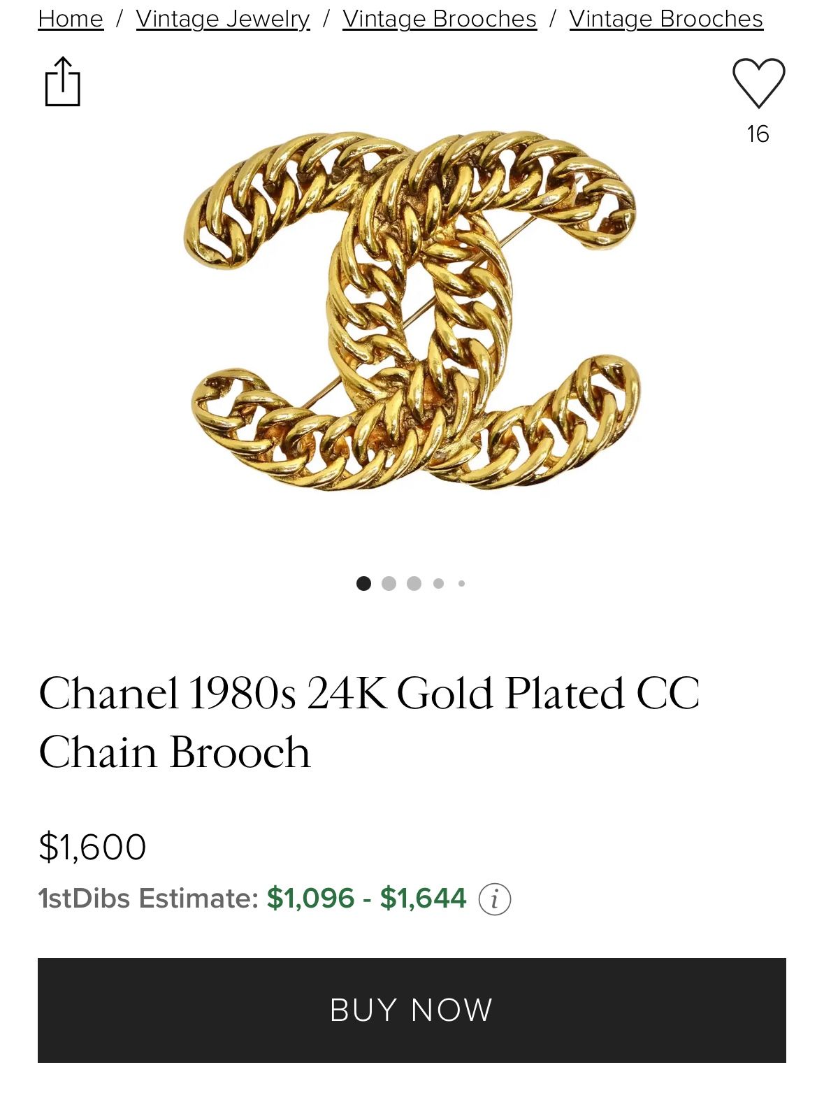 Chanel 1980s 24k Gold Plated CC CHAIN BROOCH