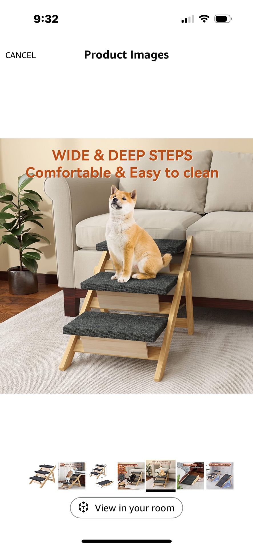 Pet Stairs/Steps, Medium Dogs Steps for High Beds, Sofa, Couch, Car, 2-in-1 Foldable Wood Dog Ramp with Non-Slip Pads, Safety, Durable Portable Dog/Ca