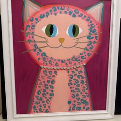 Large Pink Cat Painting 