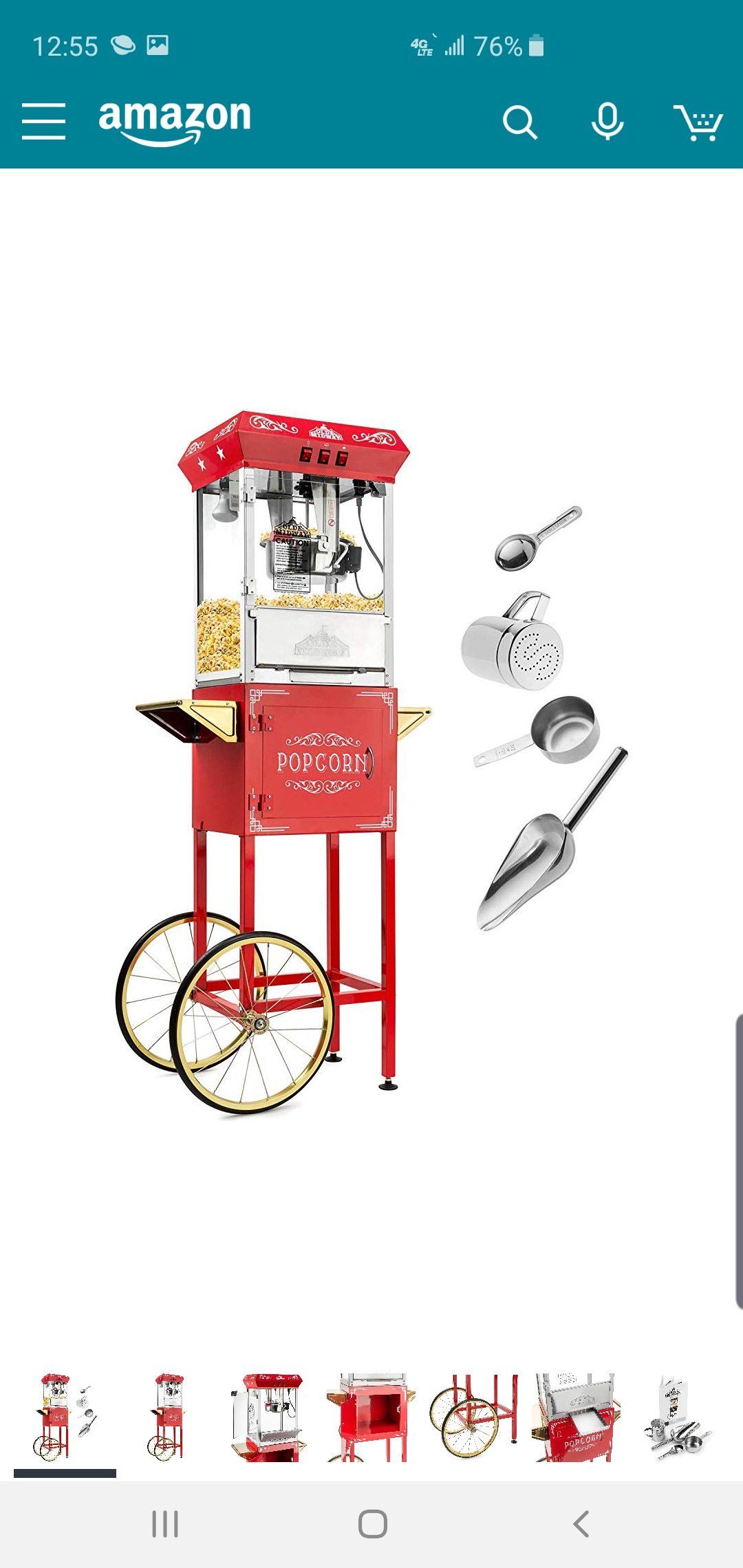 Olde Midway Vintage Style Popcorn Machine Maker Popper with Cart and 8-Ounce Kettle - Red