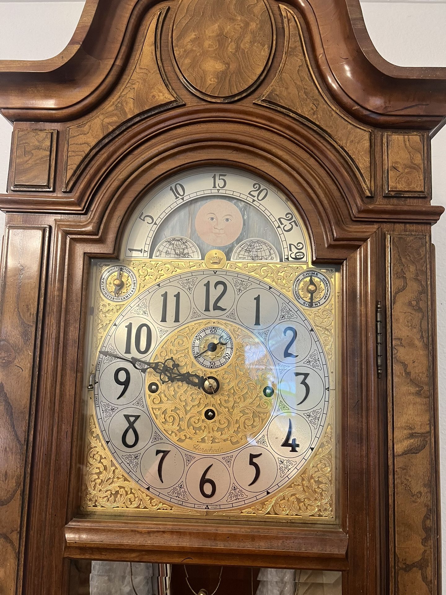 Herschede Cherry Sheffield Sun & Moon Grandfather Tall Case...