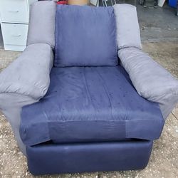 Reupholstered Blue & Grey Recliner – Great Condition
