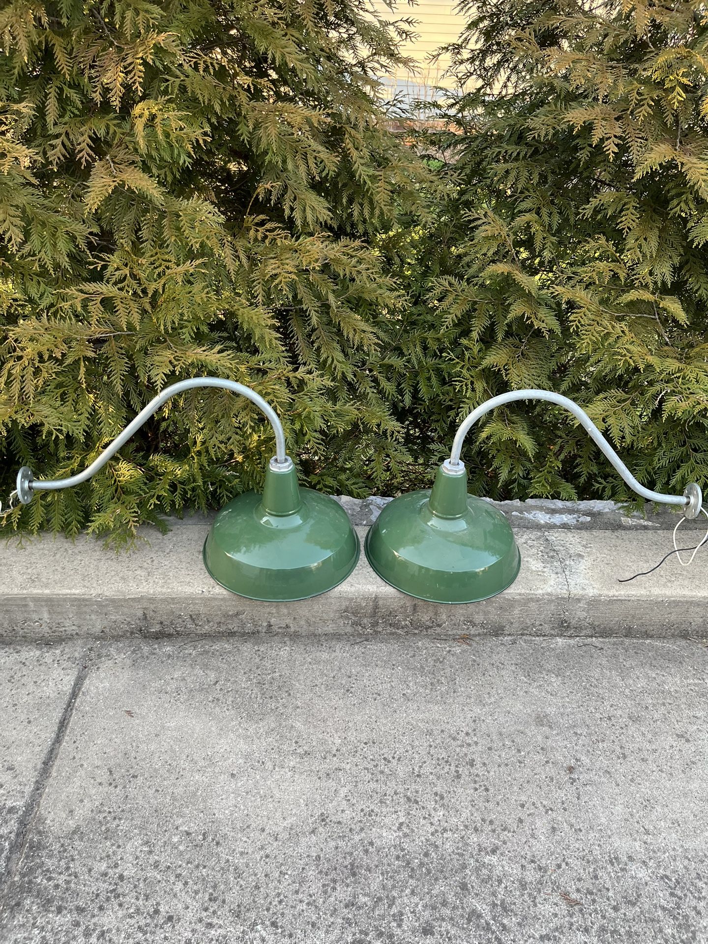 Set Of 2 Antique Gas Station Porcelain Lights