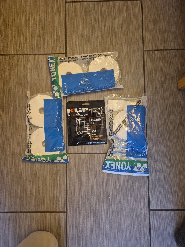 Tennis Equipment -- Natural Gut Strings & Grips