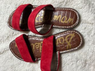 Sam Edelman Red Suede Double-Strap Slide Sandals  - 7 1/3 M