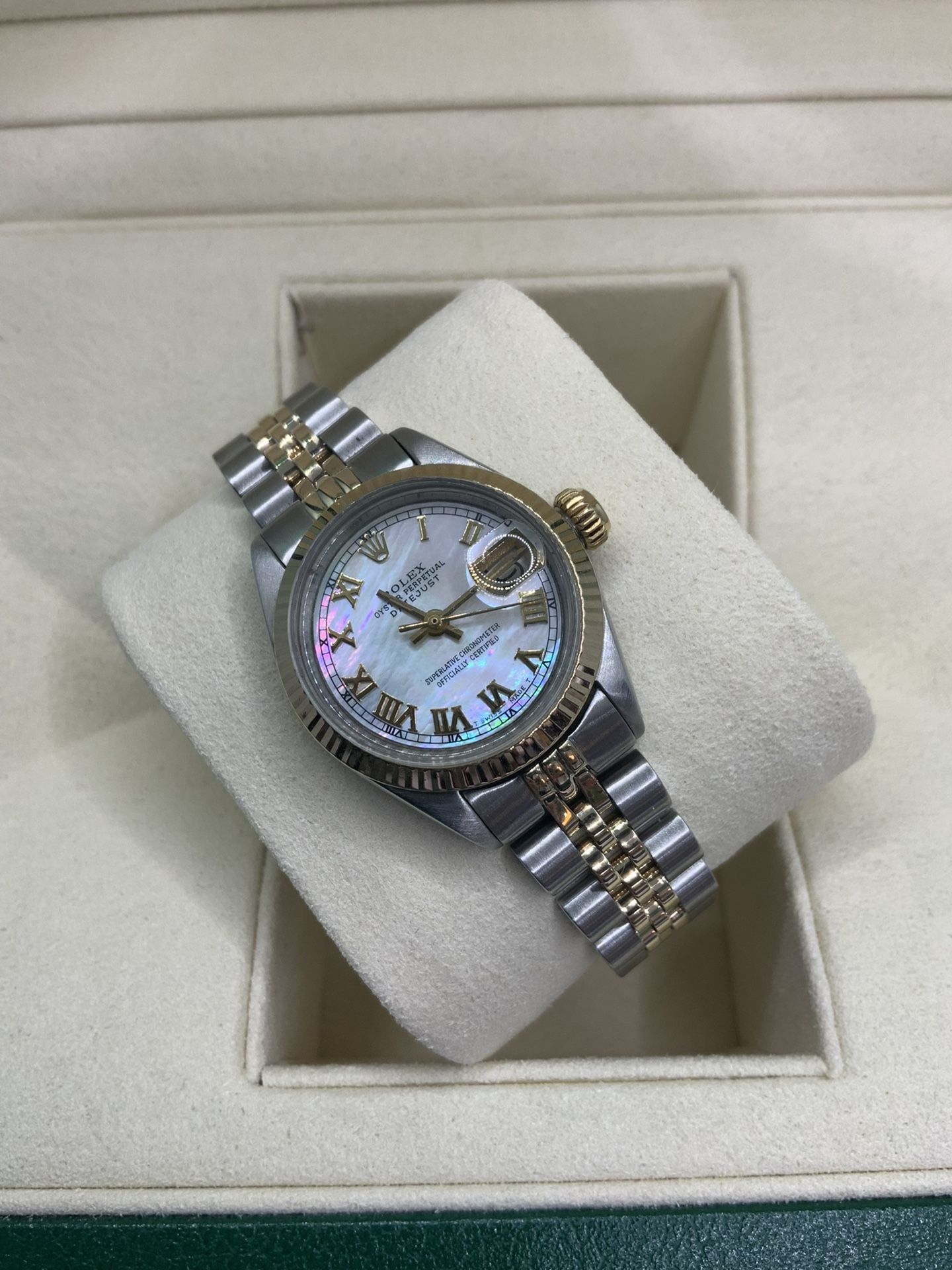 Rolex Lady’s Datejust w/ rare Mother Of Pearl Roman dial 18k yellow gold  two tone on Jubille Bracelet