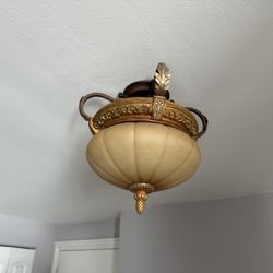 Chateau 15 in. 2-Light Deville Walnut Semi-Flush Mount with Champagne Glass Shade