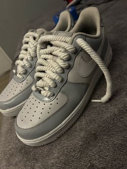 Air force 1’s Rope laced 07 LV8 Wolf Grey Patent