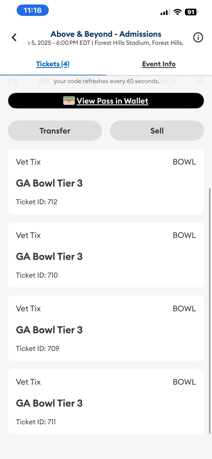 3 Tickets Above & Beyond Forest Hill Stadium 9/5/25! 6pm