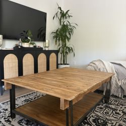 Wooden Coffee Table with Storage Shelf