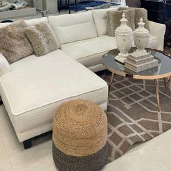 White L-Shaped Sofa with Cozy Accents – Ideal for a Stylish and Inviting Living Space! 🛋️✨ Visit us at BetterHomeFurnitures.com for More Deals