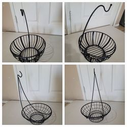 Grid Pattern Iron Wire Fruit Basket with Banana Hanger