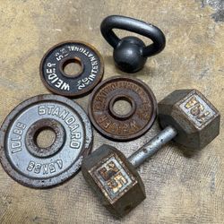 Weights Lot 5lbs Plates, 10bs Plate 10lbs Kettlebell 35lbs Dumbbell 