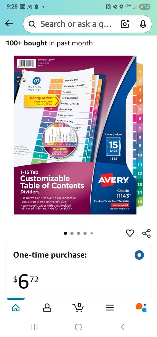 Avery 15 Tab Dividers 1 set In Each Pack