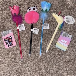 Fluffy Pens & Card Case For Cellphone 