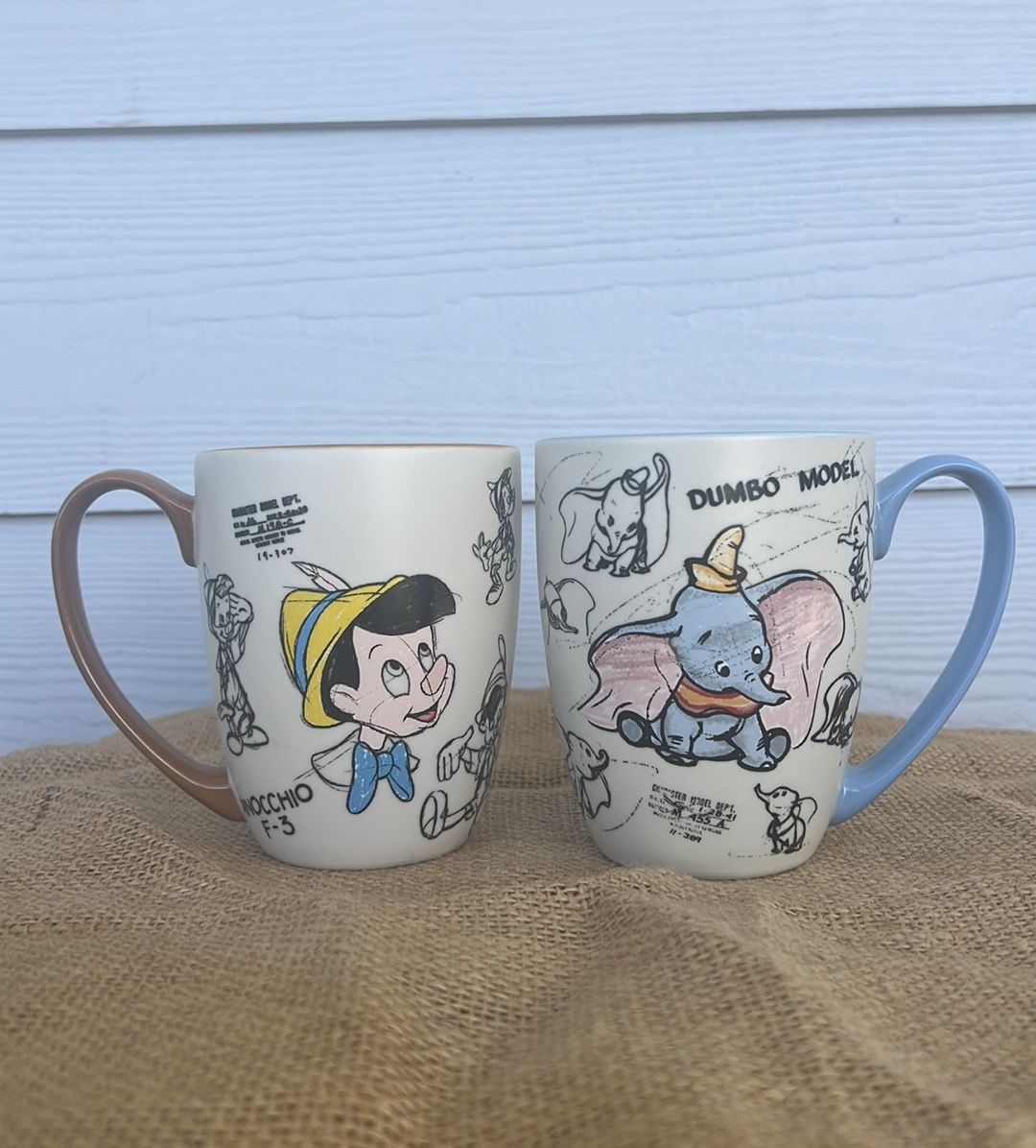 RARE DISNEY CLASSICS Pinocchio & Dumbo Authentic Ceramic Mug Set