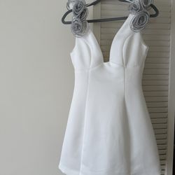 Elliatt White Mini Dress with 3D Rose Shoulder Appliqué