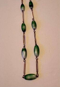 Rare 23" Vintage 1975 Avon Come Summer Green White Marbled Bead Link Necklace