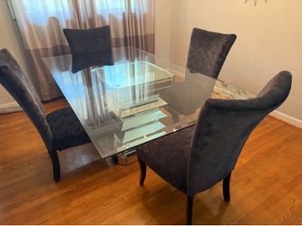 Glass Top Dining Table with Mirrored Pedestal Base and 4 Chairs - Price is negotiable