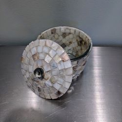 Abalone Pearl Squares Tiled Seashell Glass Container With Lid