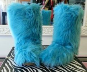 Cool Blue Furry Fur Boots