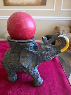 Vintage Elephant Candle Holder with Red Sphere Candle