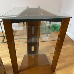 Corner TV stand, 5 Tiers Brown Wood/glass 