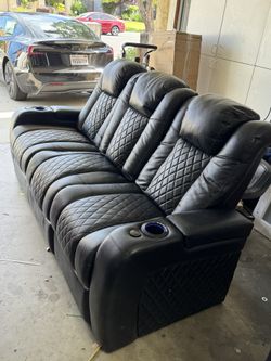 Home Theater Seating 3-Seat Power Recliner with Center Console (Read Description)