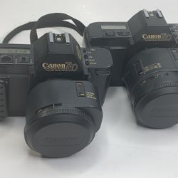 Canon T80 35mm SLR Film AF Camera (2) W/ AC 50mm 1.8 and AC 35-70mm Lens Bundle