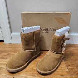 Koolaburra by UGG Victoria Short Chestnut Suede Bow Boots Youth Size 4 Box Boxed