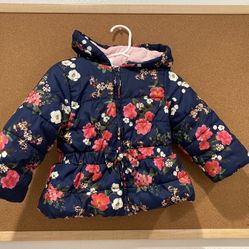 Little Me navy & floral print puffer coat 18M