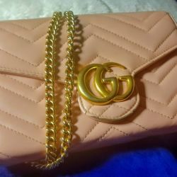 Gucci Bag GG Marmont Mini Soft Pink Crossbody Gold Chain