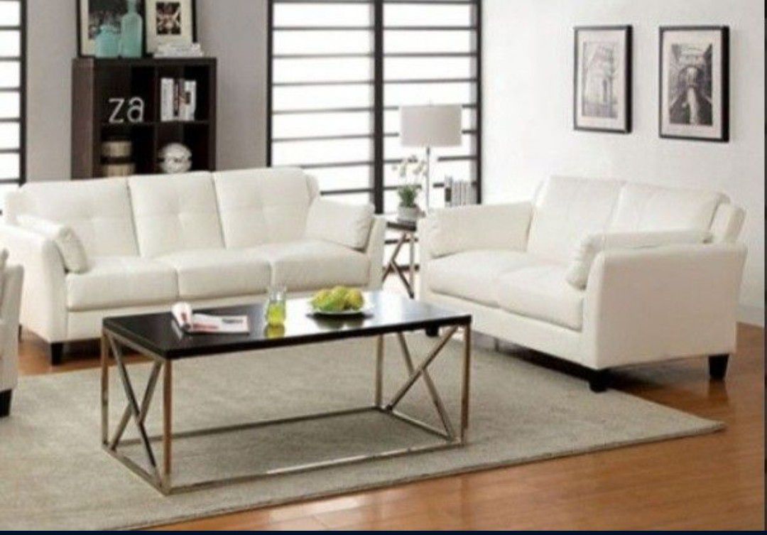 Brand New White Leather Sofa and Loveseat