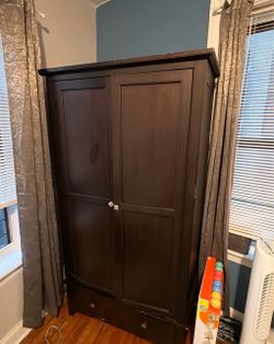 Dark Brown Wood Armoire with Drawers
