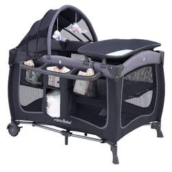 Baby playground Pamo Babe with canopy, portable cot with changing table