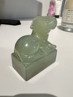 Antique Carved Jade Seal Chinese Signature Chop 19th Century Dog Stamp