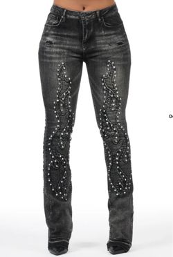 Rockstar Original Zahmira Black Studded Stacked Jean (Medium)