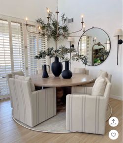 2 ARHAUS OSCAR ARM DINING CHAIR COBA SAND STRIPE SET. CASTERS