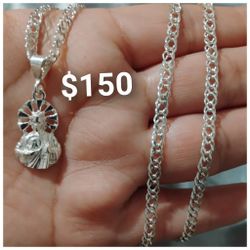 925 Sterling Silver Chain With The Pendant/Cadena Con Dije De Plata 925