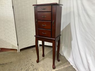 Classic Floor-Standing Jewelry Armoire in a Rich Dark Cherry Wood Finish