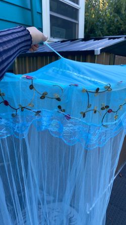 Blue Floral Embroidered Bed Canopy Mosquito Net