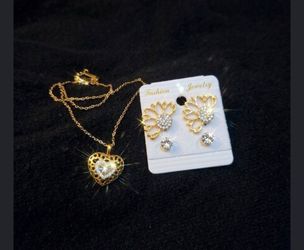 Gold-Tone Heart Necklace and Earring Set