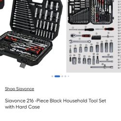$75, Siavonce 216 -Piece Black Household Tool Set with Hard Case