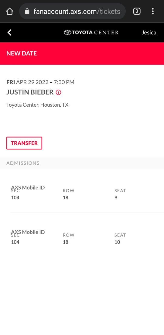 Justin Bieber Tickets- Houston 04/29/22