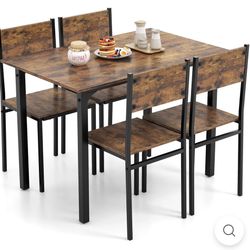 5-Piece Kitchen Table Set with Dinner Table, Dining Chairs Brown