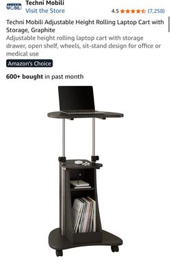 Techni Mobili Adjustable Rolling Laptop Cart Graphite