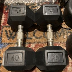 Pair Of 40 Lb Rubber Hex Dumbbells