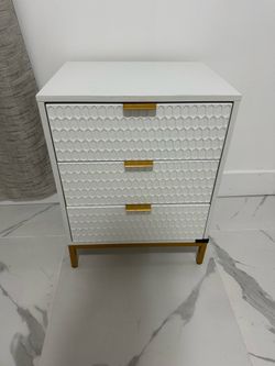 Two White Night Stands with gold accents