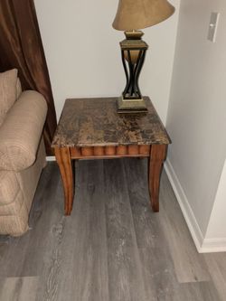 Wood End Table with Marble Top