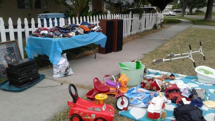Yard sale baby clothes toys rims and more